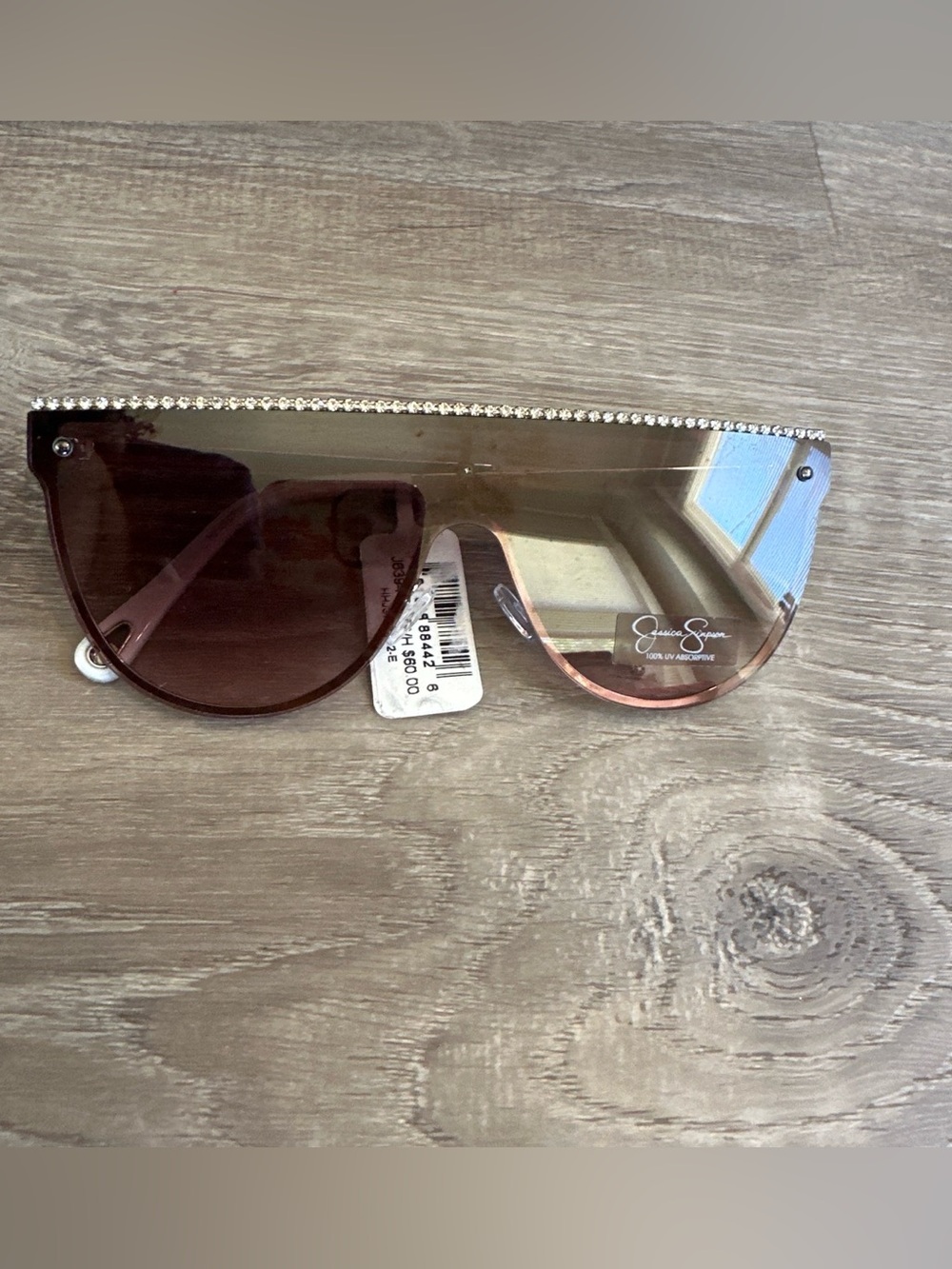 Jessica Simpson Brown-Pink Gradient Shield Sunglasses with Crystal Top Trim